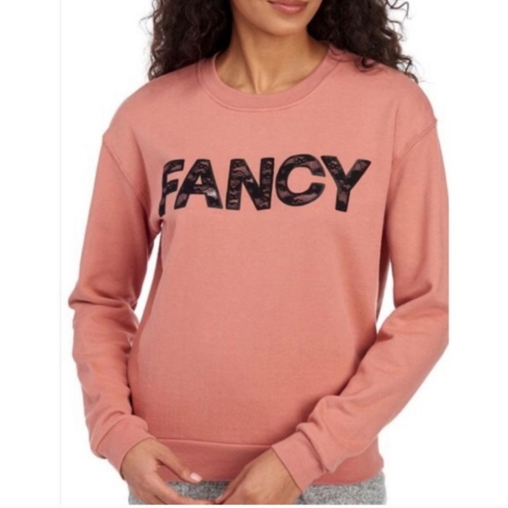 'Fancy' Betsey Johnson Performance lace Applique Salmon Crewneck Sweatshirt XL